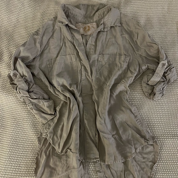 Bella Dahl military button down work blouse taupe trendy s small gray - Picture 3 of 5